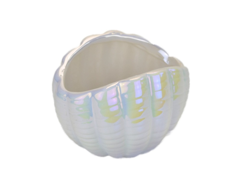 Miska keramická mušle, bílá perleť, 10x13 cm