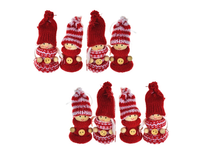 Pletené panenky červené 8 cm, 4 ks v krabičce, set 2 ks