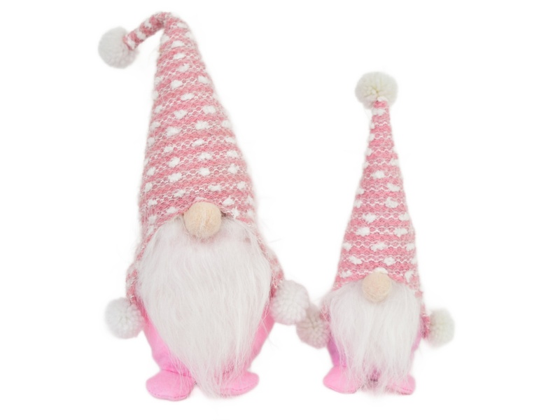 Skřítek 30 cm s malým skřítkem 20 cm, růžový , set 2 ks