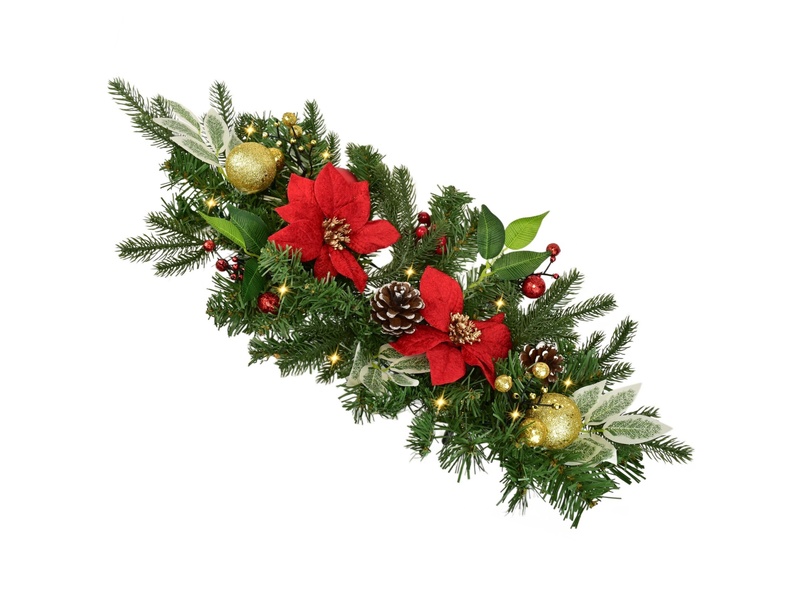 Girlanda s červenou poinsetií 10×LED 60x25 cm