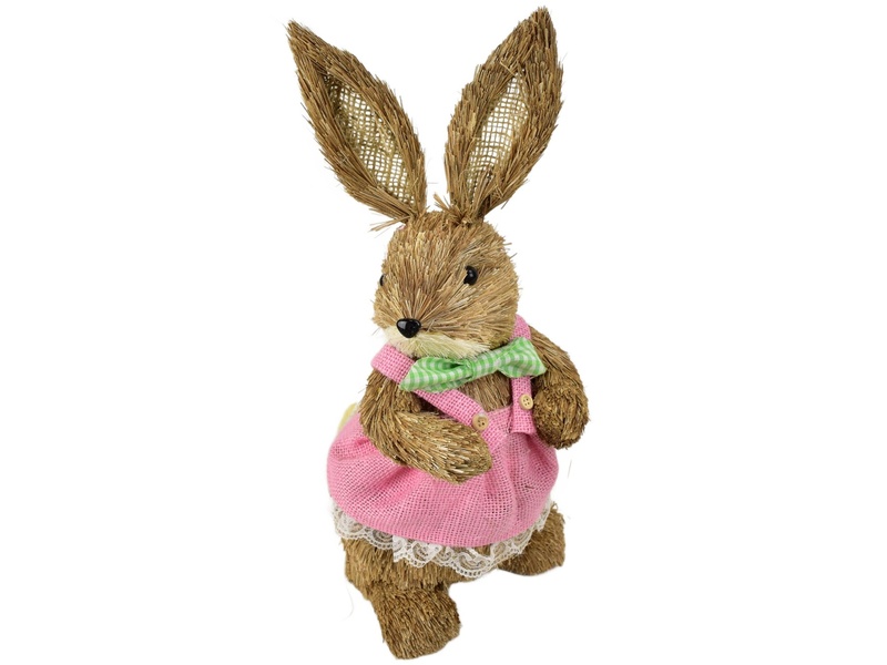 Slámová zaječice v růžových šatech 39 cm