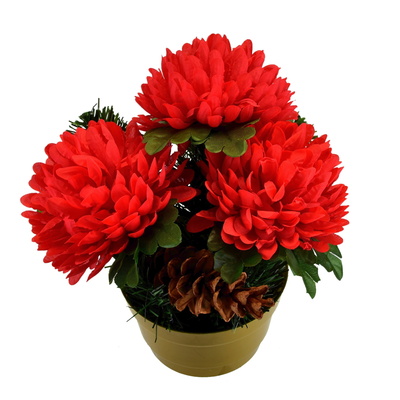 Dušičková miska s červenými chryzantémami 23x22 cm