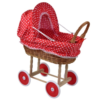 Kočárek proutěný pro panenku 55x50 cm
