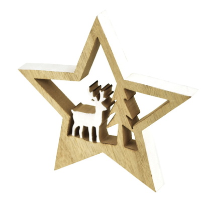 Hvězda dřevěná s jelenem 20 cm