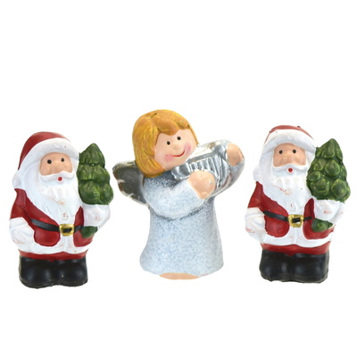 Postavičky z keramiky - 2 ks Santa a 1 ks bílý andílek