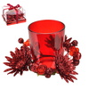 Svícínek s dekorací v dárkovém balení, červený, 7x11 cm