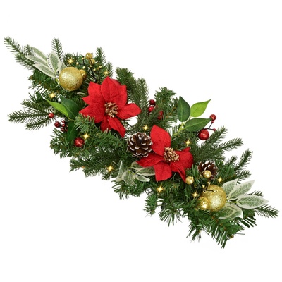 Girlanda s červenou poinsetií 10×LED 50x25 cm