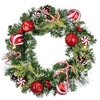 Věnec zasněžený s červenými koulemi 10LED, Ø40 cm