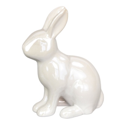 Zajíc keramický perleťově bílý 13x10 cm