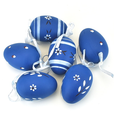 Velikonoční vajíčka malovaná, modrá, 6 ks, 6x4 cm